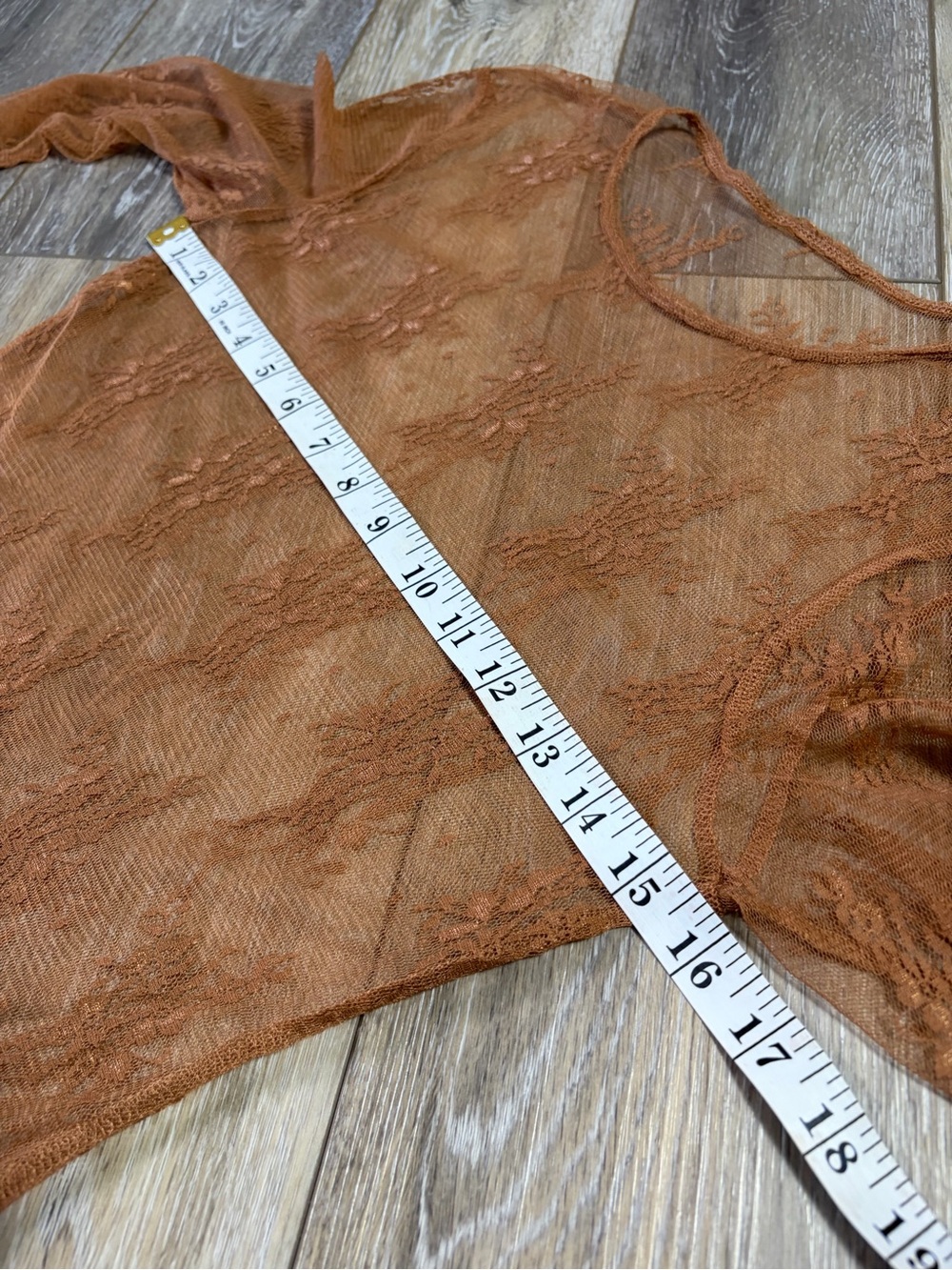 Rust Brown Sheer Lace Long-Sleeve Top - Picture 4 of 5